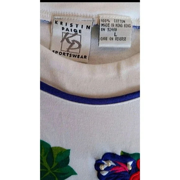 Shirt XL New Womens Kristin Paige Pullover Style White With Flowers - Picture 6 of 6